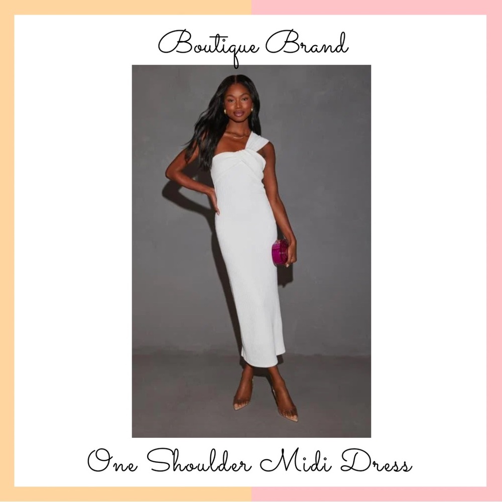 Vici White Ribbed One Shoulder Midi Dress